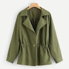 Shein Plus Drawstring Waist Solid Coat