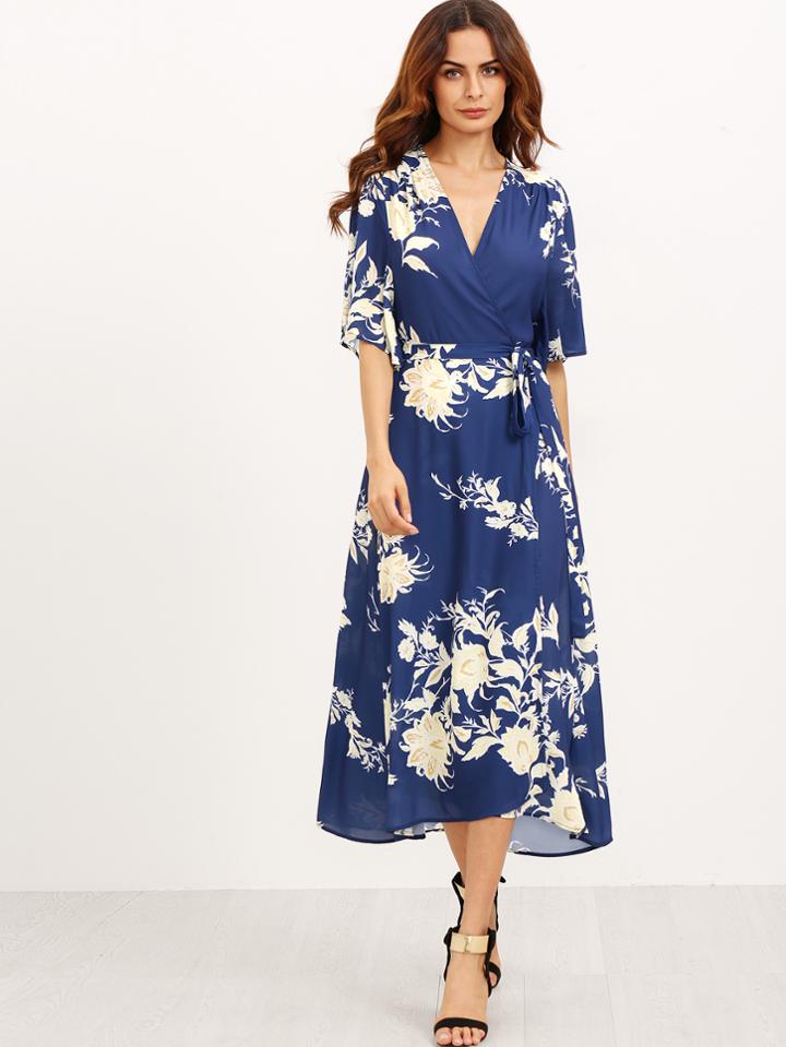 Shein V Neckline Florals Wrap Dress