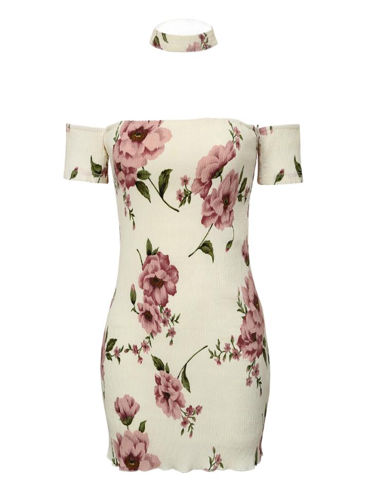 Shein Red And White Off The Shoulder Floral Dress