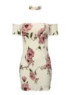 Shein Red And White Off The Shoulder Floral Dress