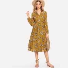 Shein Daisy Print Surplice Wrap Dress