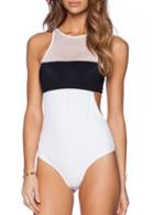 Rosewe Black And White Gauze Splicing Hollow Waist Monokini