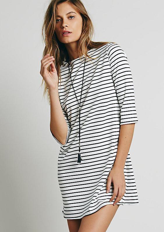Shein White Black Half Sleeve Striped Dress