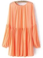 Shein Orange Round Neck Pleated Loose Dress