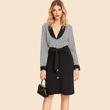 Shein Shawl Collar Houndstooth Dress