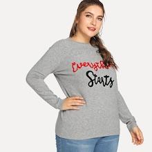 Shein Plus Letter Print Slim Fitted Sweater