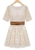Rosewe Pretty A Line Design Round Neck Lace Dress