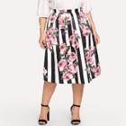 Shein Plus Box Pleated Floral & Striped Skirt