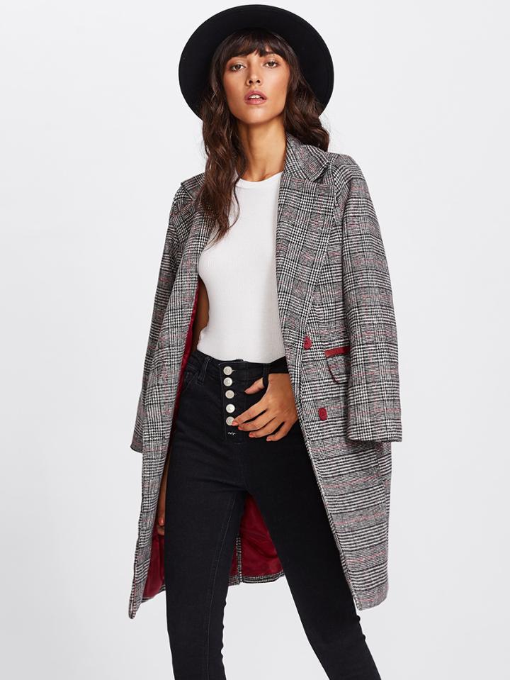Shein Check Longline Collared Coat