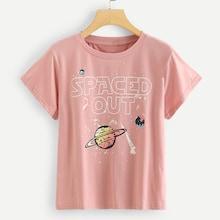 Shein Galaxy Print Letter Tee