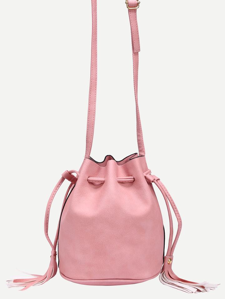 Shein Tassel Drawstring Bucket Bag - Pink