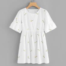Shein Frill Trim Embroidered Babydoll Dress