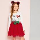 Shein Girls Christmas Print Top & Skirt Set