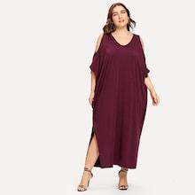 Shein Plus Open Shoulder Split Cocoon Dress