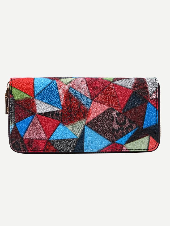 Shein Color Block Triangle Print Zip Closure Wallet