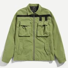 Shein Men Zipper & Pocket Front Collar Neck Jacket