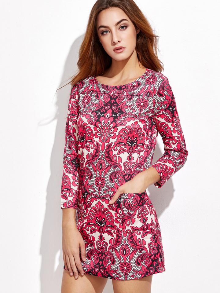 Shein Ornate Print Pockets Shift Dress