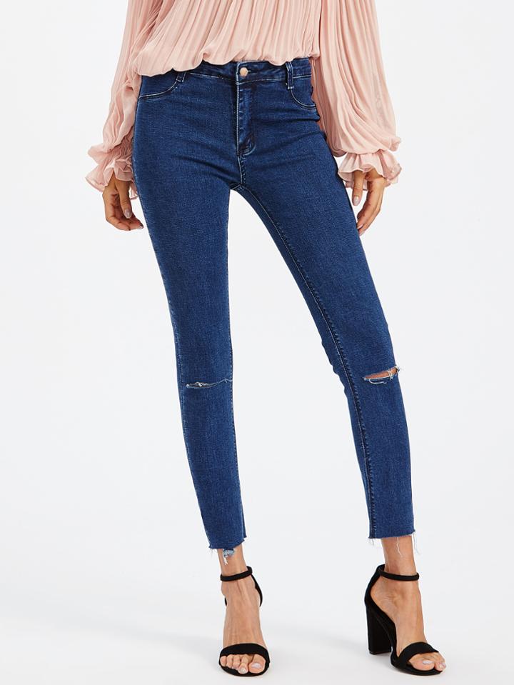 Shein Slit Knee Frayed Edge Skinny Jeans