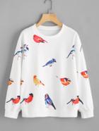 Shein Random Birds Print Ribbed Trim Sweatshirt