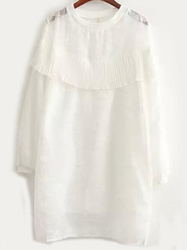 Shein White Crew Neck Ruffle Lace Loose Dress