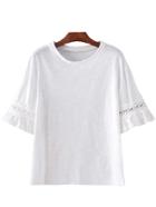 Shein White Bell Sleeve Crochet T-shirt