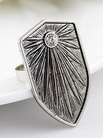 Shein White Diamond Retro Silver Shield Ring