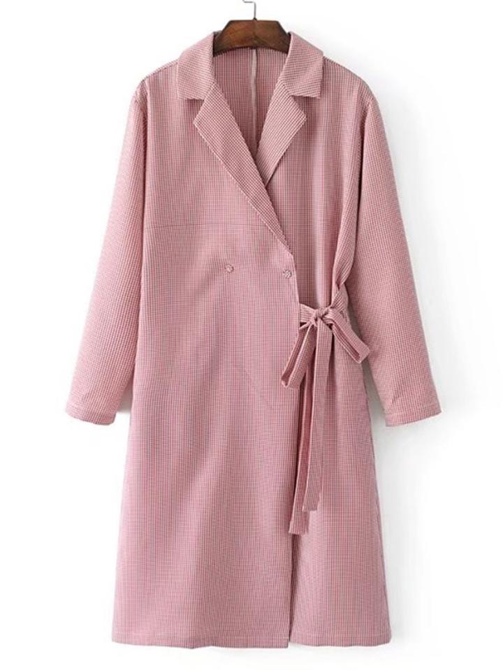 Shein Side Tie Gingham Trench Dress