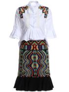 Shein Ruffle Sleeve Flowers Embroidered Top With Tribal Skirt