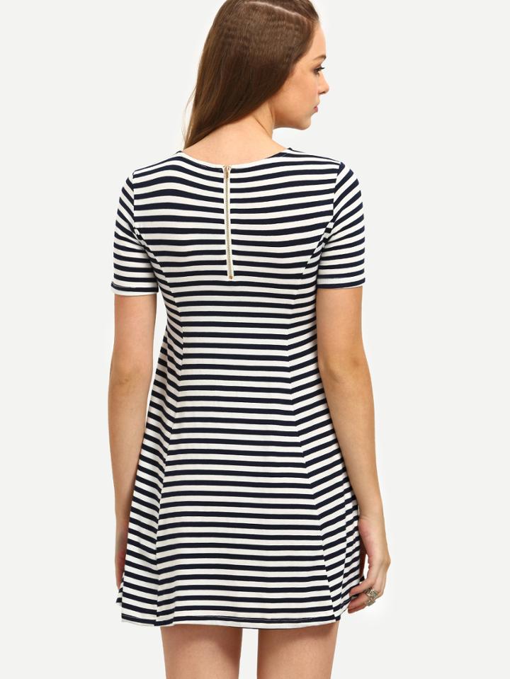 Shein Black And White Striped Short Sleeve Dress