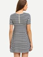 Shein Black And White Striped Short Sleeve Dress