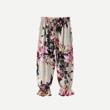 Shein Girls Floral Print Drawstring Waist Ruffle Hem Pants