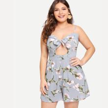Shein Plus Floral Print Cut Out Knot Front Jumpsuit