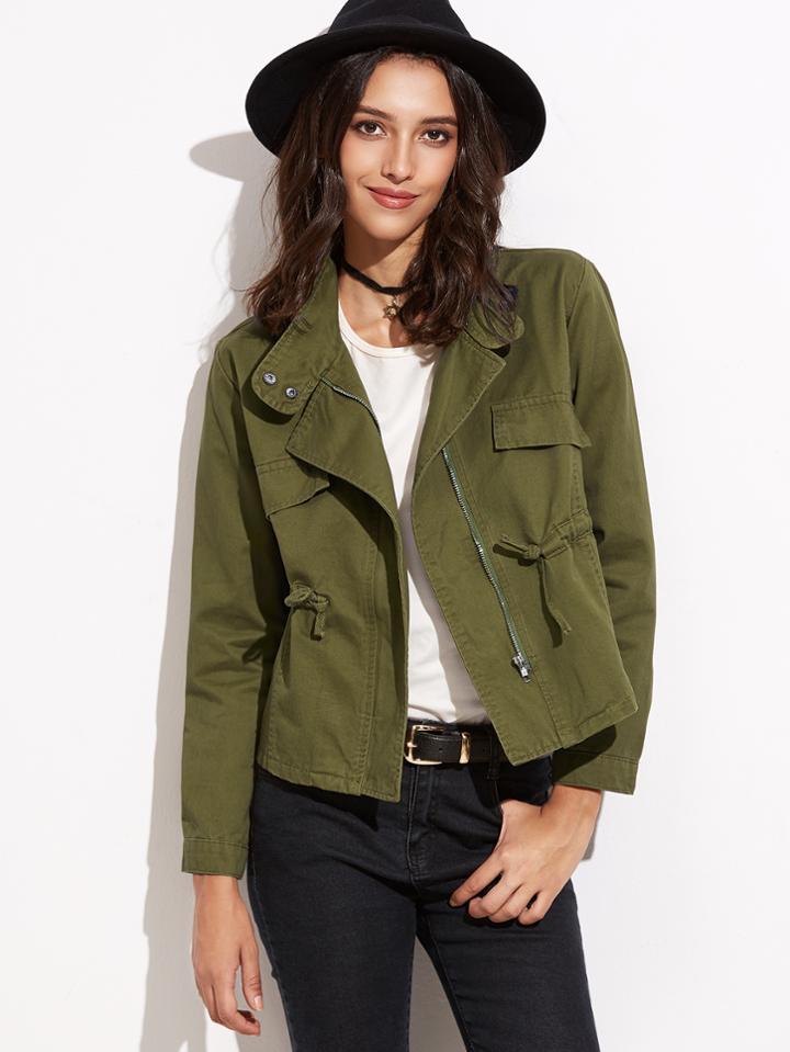 Shein Army Green Drawstring Coat