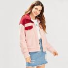 Shein O-ring Zip Up Pocket Patched Teddy Outerwear