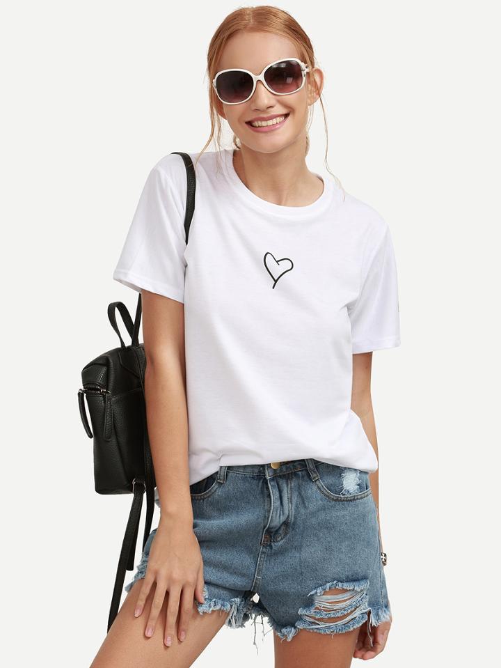 Shein White Heart Print T-shirt