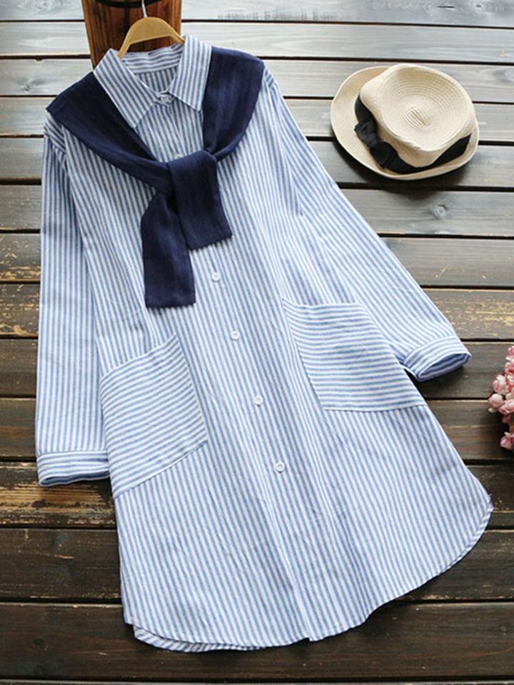 Shein Striped Shawl Collar Shirt Dress