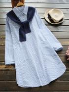 Shein Striped Shawl Collar Shirt Dress