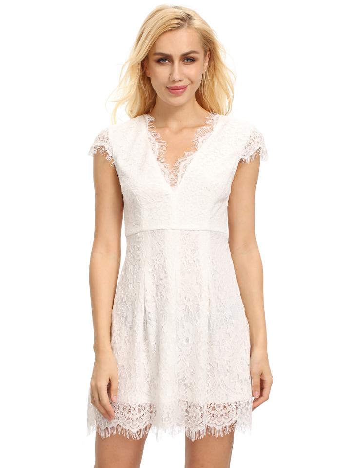 Shein Cream Cap Sleeve Lace Dress