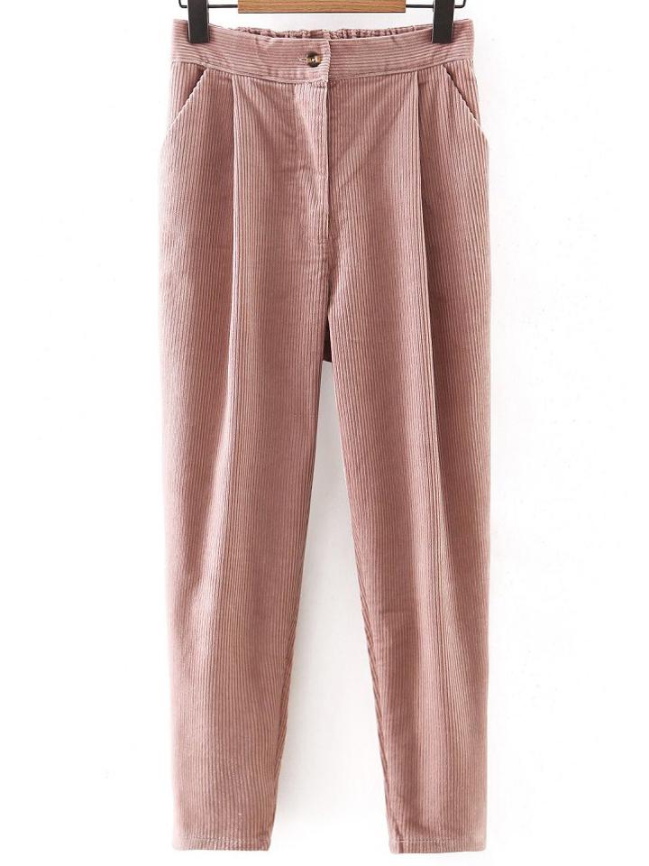 Shein Pink Button Up Corduroy Haren Pants