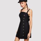 Shein Knot Bow Back Button Up Strap Dress