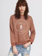 Shein Camel Drop Shoulder Embroidered Sweatshirt