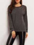 Shein Grey Stars Studded Lace Loose Sweatshirt
