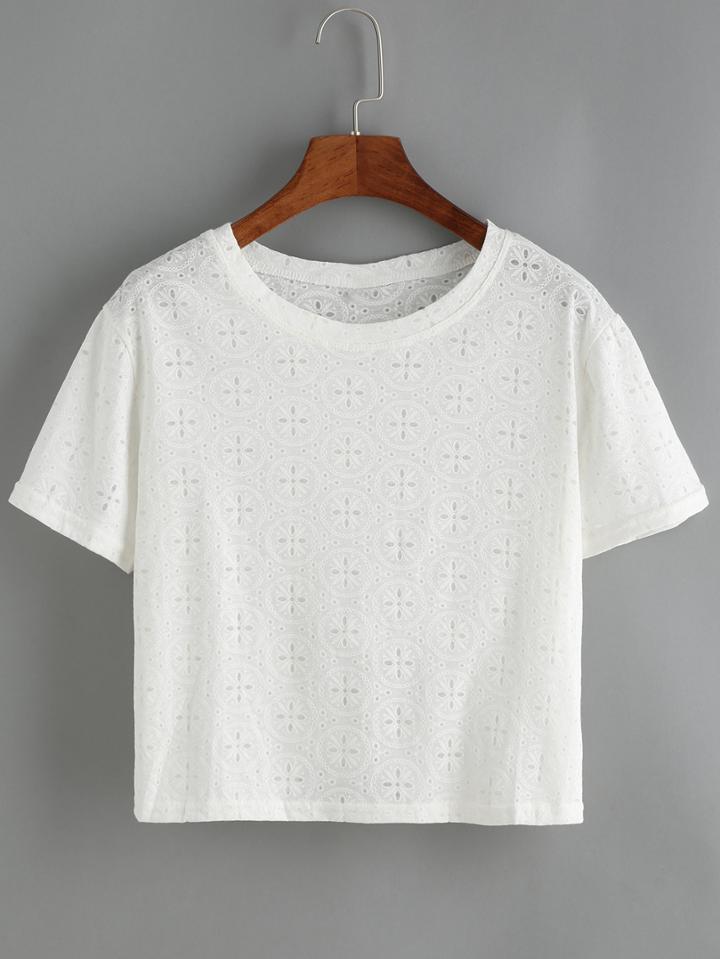 Shein Embroidered Crop White T-shirt