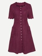Shein Scalloped Trim Button Front Velvet Dress