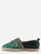 Shein Green Round Toe Embroidered Slip-on Espadrille Flats