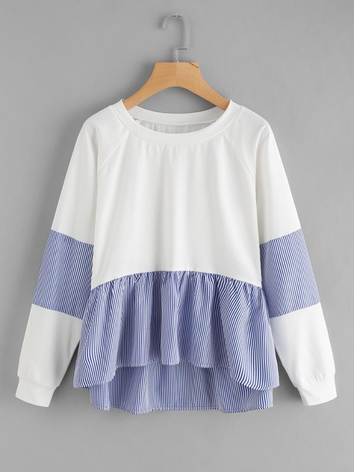 Shein Stripe Panel High Low Pep Hem Pullover