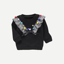 Shein Girls Ruffle Trim Pom Pom Sweatshirt