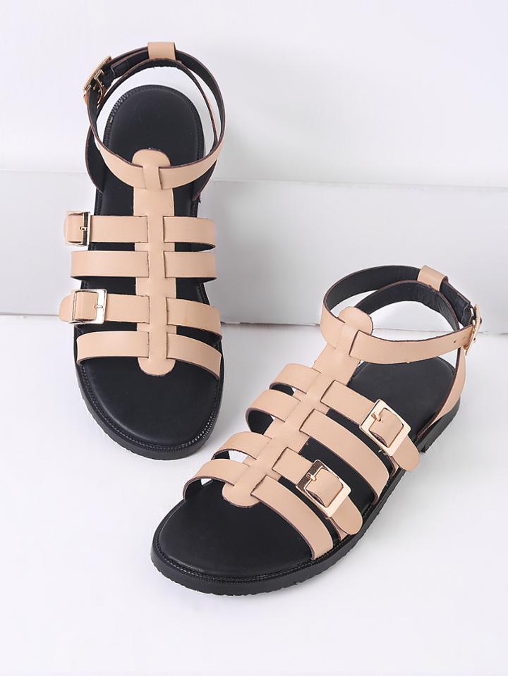 Shein Apricot Buckle Detail Gladiator Flat Sandals