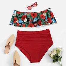 Shein Plus Ruched Mix And Match Flounce Bikini Set