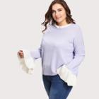 Shein Plus Contrast Ruffle Cuff Drop Shoulder Jumper